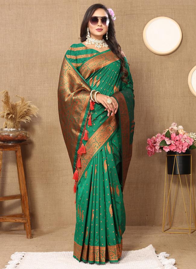 Soft Silk Green Festival Wear Zari Work Saree